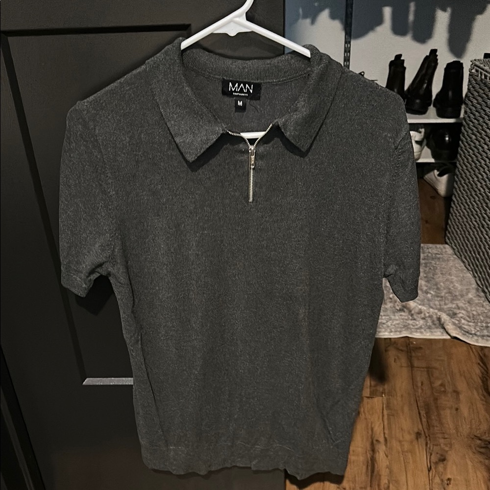 Man Gray Polo Shirt with Zipper